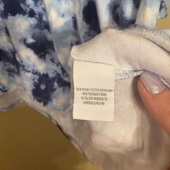 Intro Navy Blue White Marble Tie Dye 3/4 Sleeve Rayon Blend Shirt Large - Picture 4 of 4